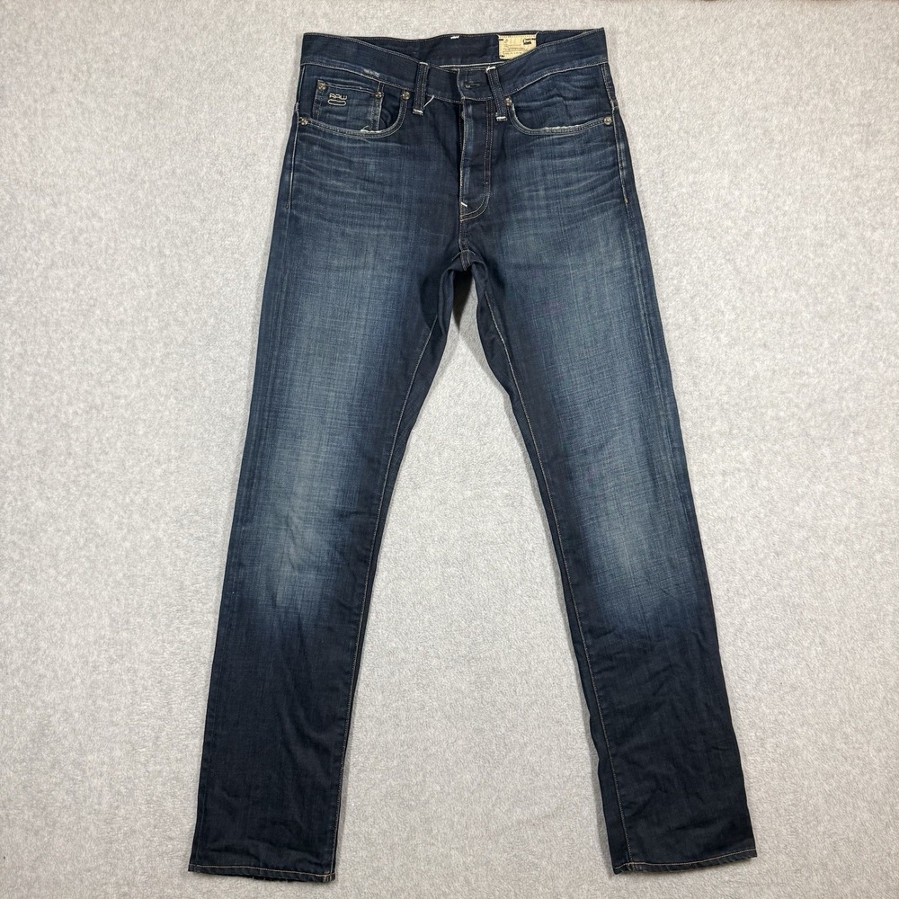 G Star RAW Jeans Men 31x34 Blue 3301 Straight Leg Dark Wash Button Fly Denim‎